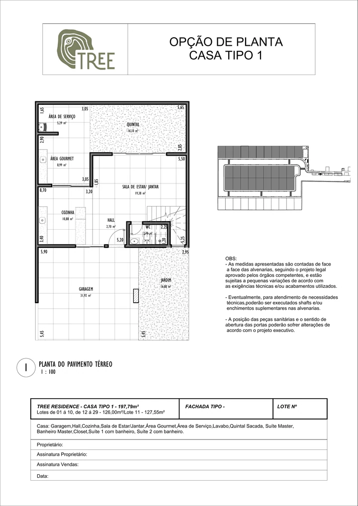 Casa tipo 1, planta padrão, pavimento térreo