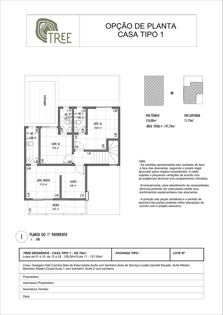 Casa tipo 1, opção com suíte no térreo, pavimento superior